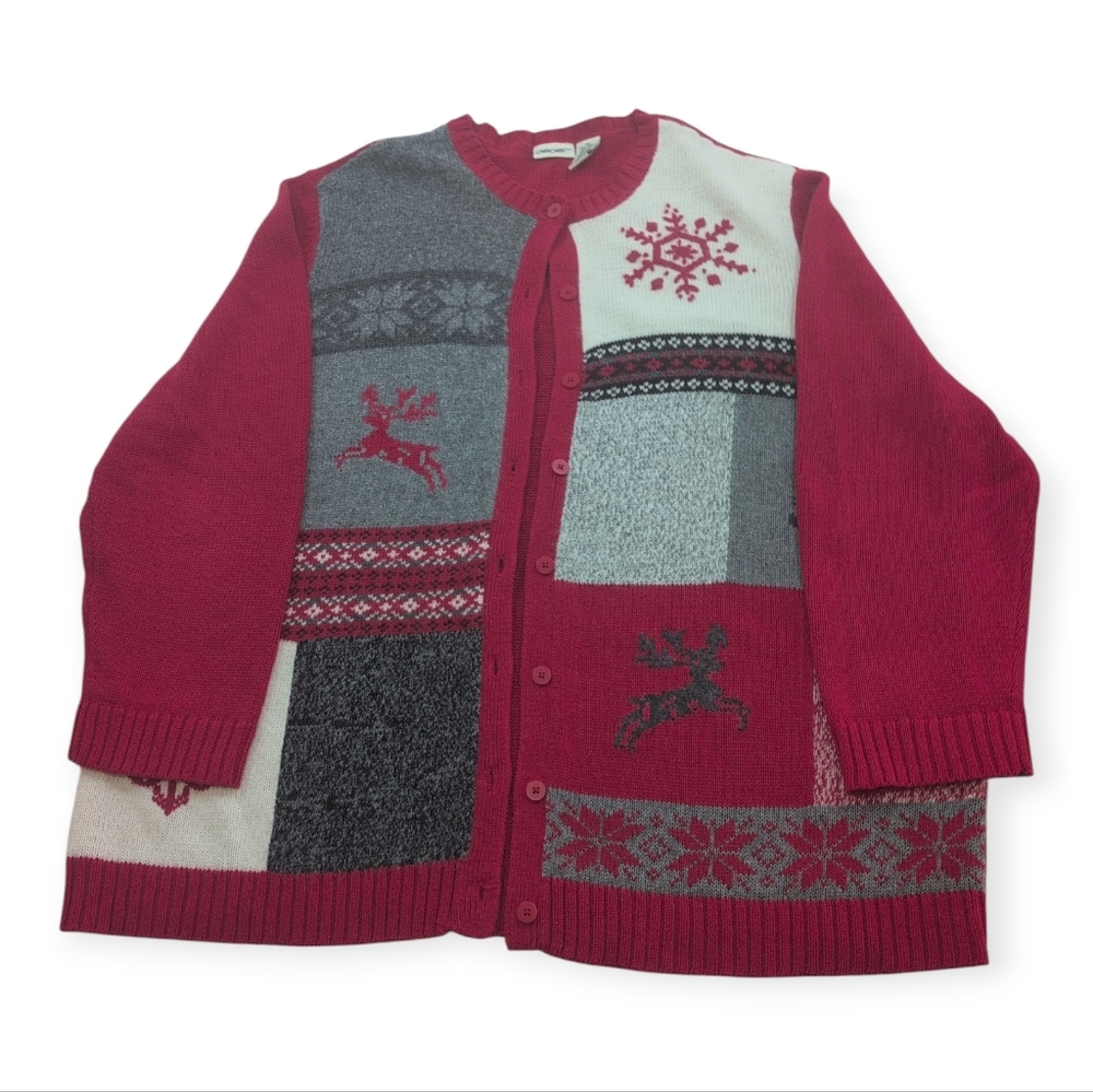 Vintage Christmas Sweater Cardigan Womens 3X Red ‎ Angora/Cotton Holiday Button